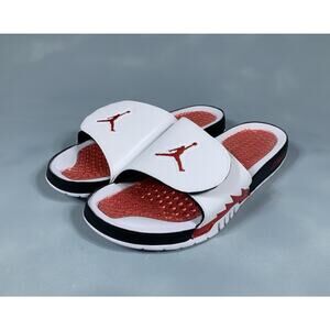 Jordan Hydro 5 Retro Slides Sandals White Fire Red Black 555501-101 Men's 13